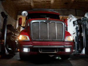 Old semi-truck with electrical problems in shop