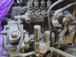 Close up of semi truck diesel engine