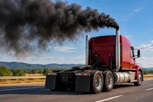 Semi truck blowing black smoke