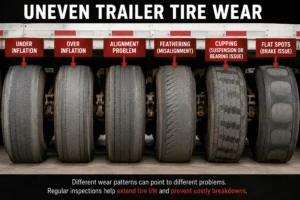 Trailer truck tires with uneven tire wear
